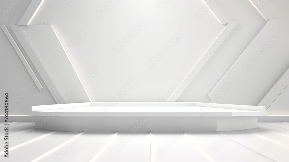 Poster soft light white abstract stage in elegant futuristic geometric style with simple lines and corners,