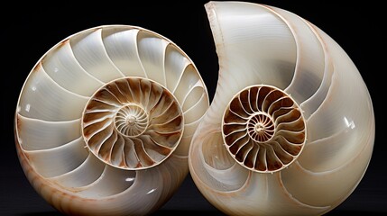 Split nautilus seashell showing inner float chambers