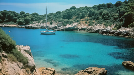 Fototapeta premium Sea bay with a yacht