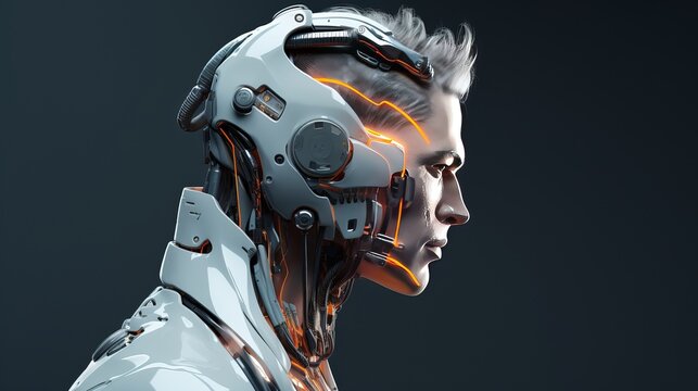 Stylish handsome cyborg head in profile / Futuristic man
