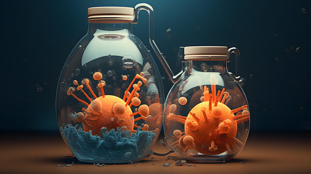 coronavirus on slide concept illustration with liquid suspension of viruses