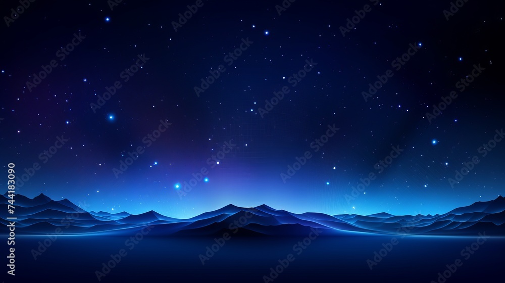 Poster vector abstract futuristic digital landscape with particles dots and stars on horizon. computer geom