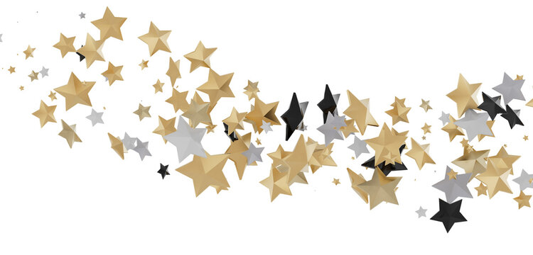 Stars - Holiday golden decoration, glitter frame isolated -