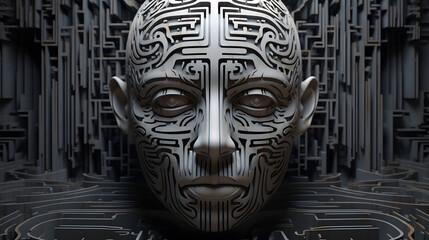 a large maze with a simulated head in the center