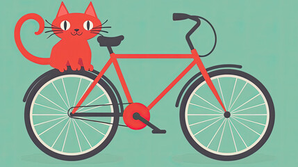 Fototapeta premium Countryside Ride: Cyclist Cat & Bicycle on Scenic Trails