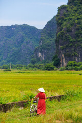 Fototapeta na wymiar Woman at Vietnamese countryside