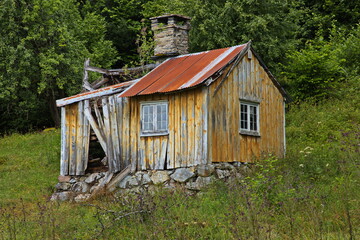Old wooden hut at Tingvollfjorden, Norway, Europe
