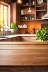 Fototapeta premium Modern Kitchen Interior with Wooden Countertop