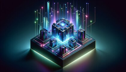 Futuristic technology integration problem with sleek lines and vibrant colors.