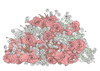 Hand-drawn bouquet of flowers digitized on a transparent background