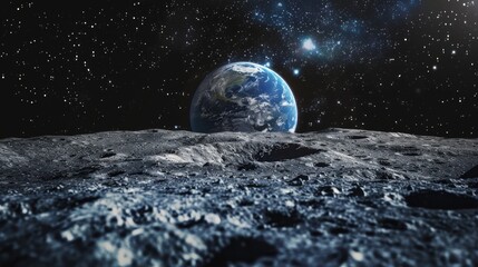 Stunning view of planet Earth as seen from the surface of the moon, showcasing the vastness and beauty of space