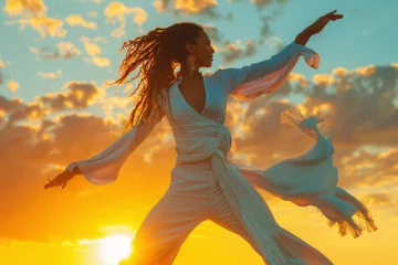 Foto op Plexiglas An individual practicing capoeira at sunset, their movements a blend of dance and martial arts against the backdrop of fading light. © maxwellmonty