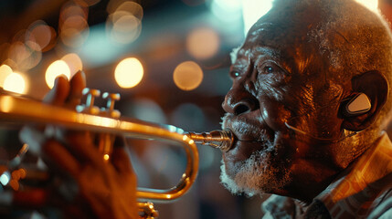 Someone with hearing aids playing a musical instrument, highlighting the joy of music. - obrazy, fototapety, plakaty