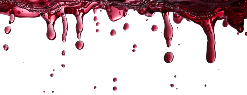 Red wine dripping over white transparent background
