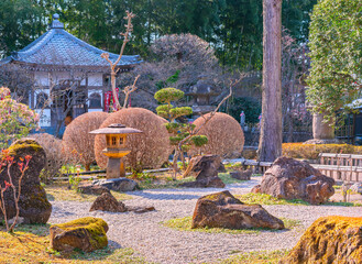 saitama, chichibu - mar 26 2023: Traditional Japanese karesansui dry garden adorned with moss...