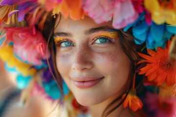 An individual with a vibrant gender expression participating in a community event, promoting visibility and solidarity.