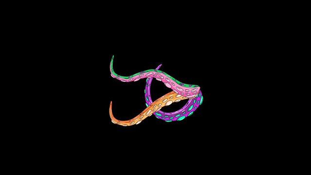 Animated tentacles showing dynamic and fluid movement, with multicolored tentacles.  Transparent 4K Alpha Channel.  Seamless loop. Perfect for movies, pattern, ornament, presentation.