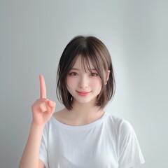 10代の人差し指を前に出す美しい女性
