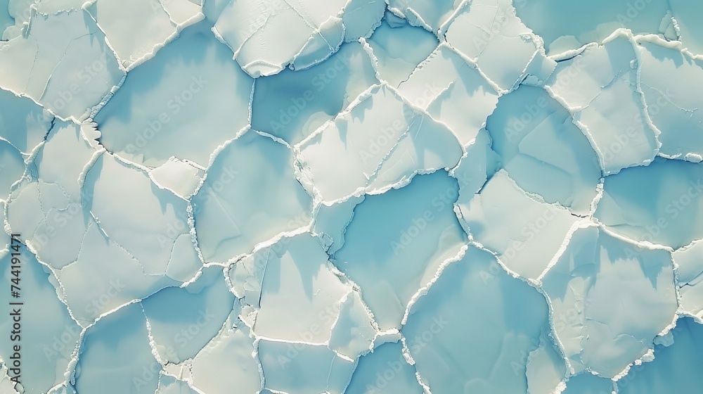 Poster a mesmerizing abstract of nature's power captured in the delicate cracks of a cloudy aqua sky