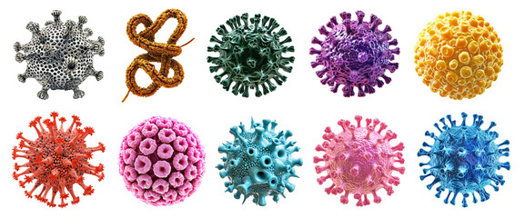 Virus and bacteria collection over isolated white transparent background - obrazy, fototapety, plakaty