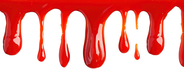 Ketchup sauce dripping over white transparent background
