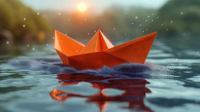 paper boat on the water. Generative AI