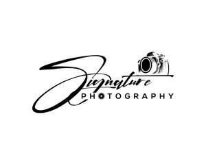 Creative Signature photography logo, Font Calligraphy, Logotype Script Font Type Font lettering handwritten with camera icon