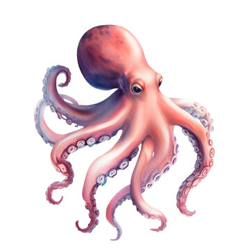  Illustration d'une Pieuvre - Style Aquarelle R&eacute;aliste - Fond Blanc - G&eacute;n&eacute;r&eacute; par IA