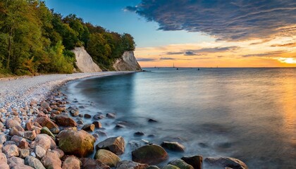 the most famous cliff on the polish coast in gdynia orlowo during the sunset