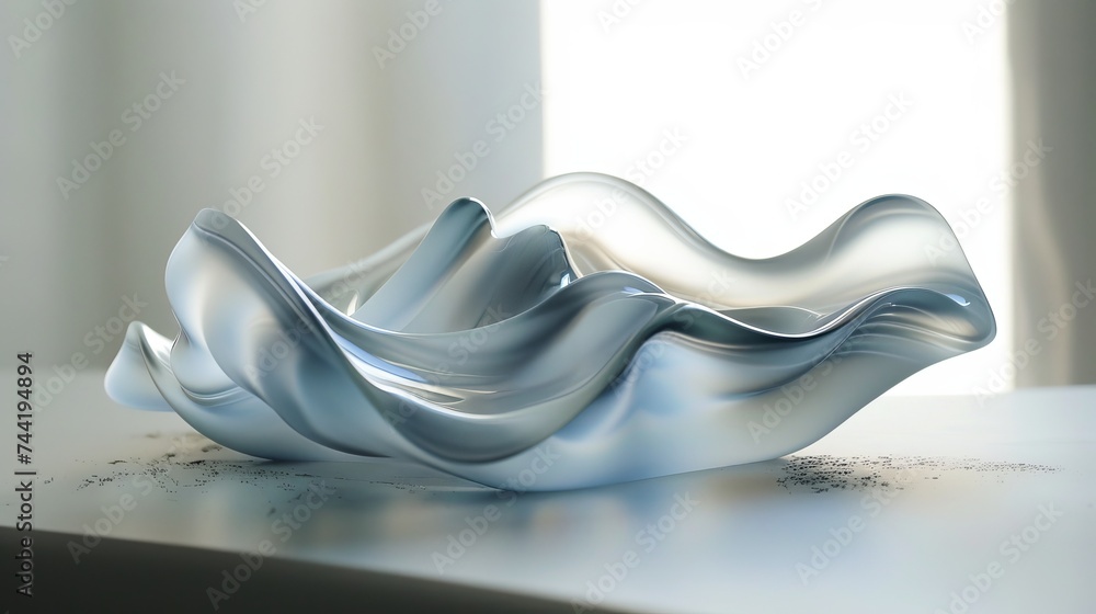 Poster the intricate curves of a handcrafted glass bowl capture the essence of minimalist design, resting d
