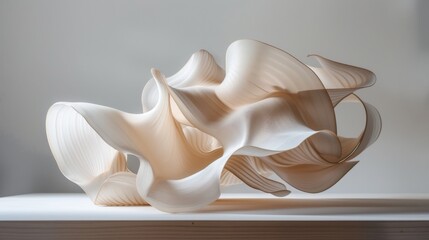 A delicate ivory sculpture rests on a clean, white table, its undulating curves hinting at the elegance and grace of the indoor space it inhabits