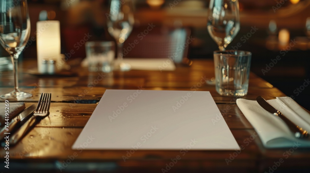 Canvas Prints blank menu mockup on a restaurant table