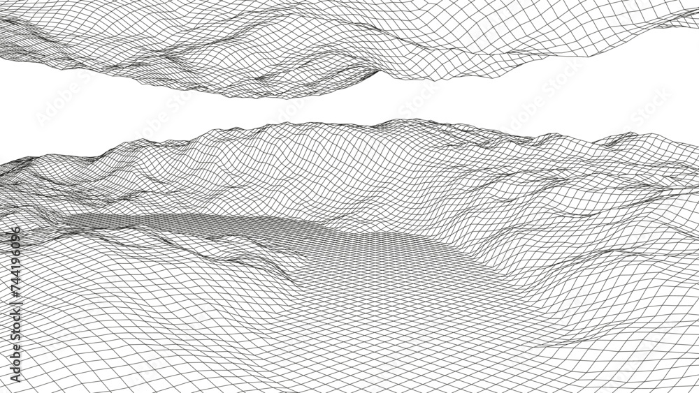 Poster futuristic retro landscape background. digital mountain structure backdrop. big data visualization. 