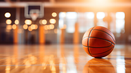 Naklejka premium basketball court with a ball on it near the hoop