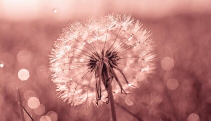 color of the year 2024 peach fuzz beautiful soft pink background water drops on a parachutes dandelion