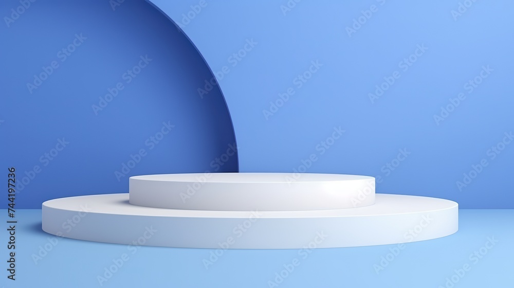 Aufkleber abstract empty white podium on blue background. mock up stand for product presentation. 3d render. m