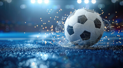 Naklejka premium Night Game: Soccer Ball and Stadium Lights on Navy