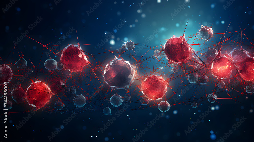 Poster world with the earth in orbit around a network of images of viruses