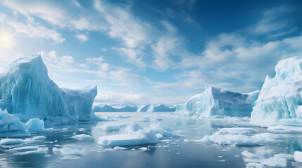 a group of icebergs and glaciers