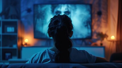 Obraz na płótnie Canvas Person watching television in the dark