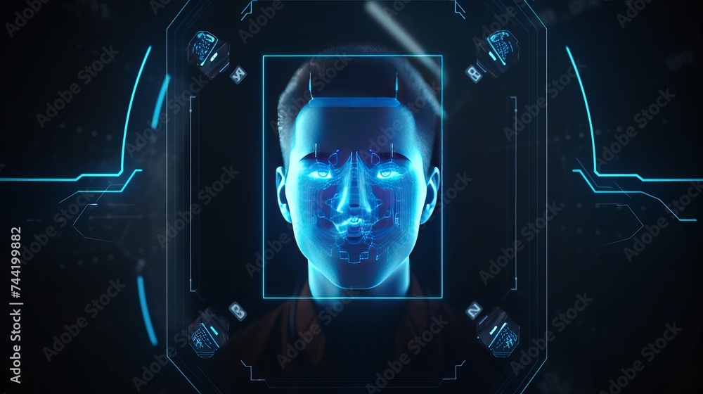 Poster authentication by facial recognition concept. biometric. security system