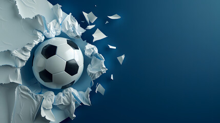 Dynamic Soccer Ball Breaking Through Paper Wall Concept