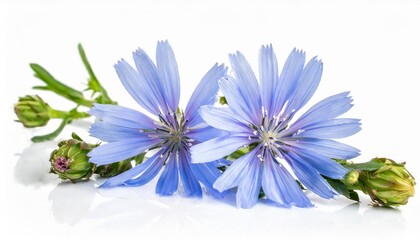 cichorium intybus common chicory flowers isolated on the white background - obrazy, fototapety, plakaty