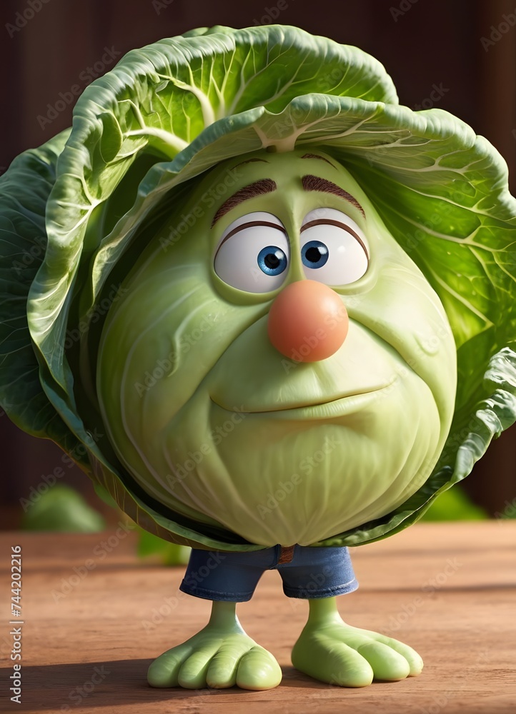Poster with an expression of surprise, this adorable animated cabbage character adds a playful and friendly