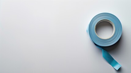 Roll of blue tape on a white surface