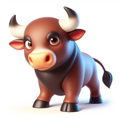 3D funny ox cartoon. Farm animals for children's illustrations. AI generated