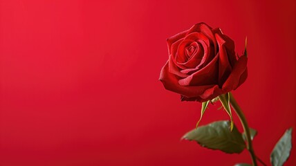 Single red rose against a red background
