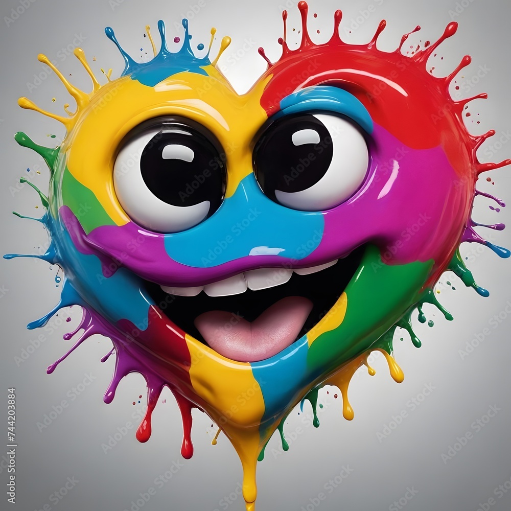 Poster a whimsical face crafted from a dynamic splash of multicolored paint beams with an infectious smile,