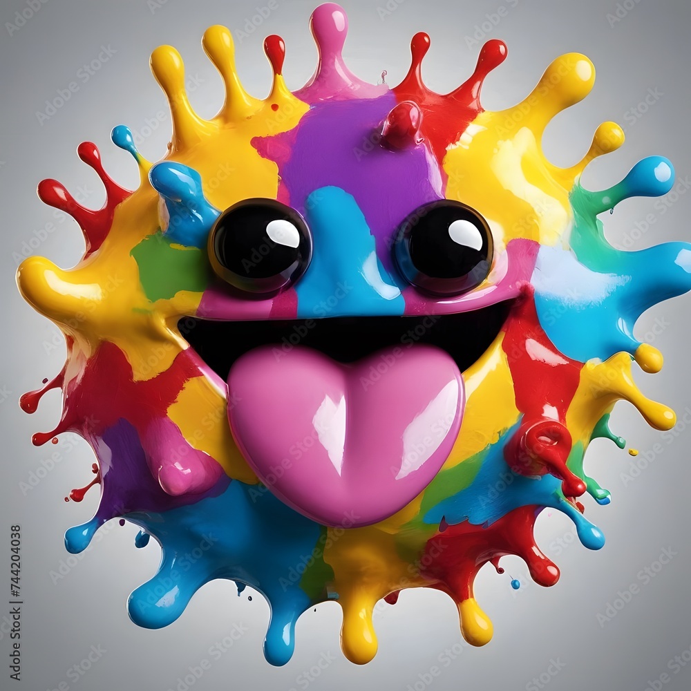 Poster an explosion of colorful splashes forms a joyful face, with vibrant hues of paint creating a lively 