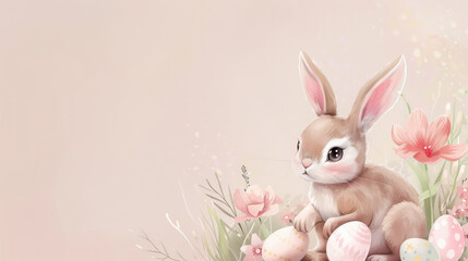 Cute Easter bunny on a colorful solid background for Easter party concept.